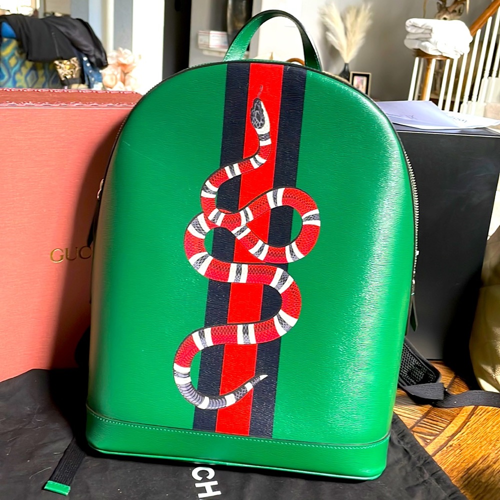 Limited edition green Gucci snakeskin backpack